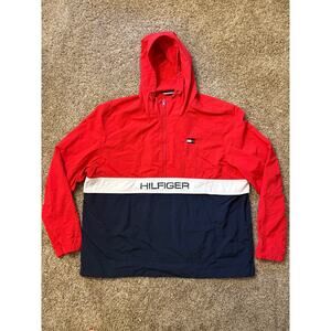 Tommy Hilfiger Windbreaker Taslan Pullover 1/2 Zip Jacket Red Blue Mens Size XXL